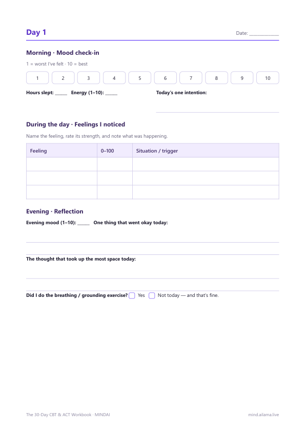 Daily mood log page